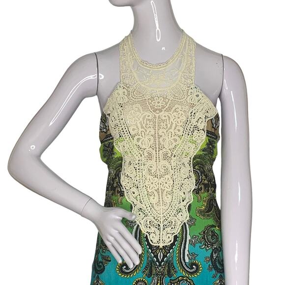 Va Va Voom Maxi Halter Dress Size M Open Back Moroccan Print Tie At The Neck - Picture 3 of 12